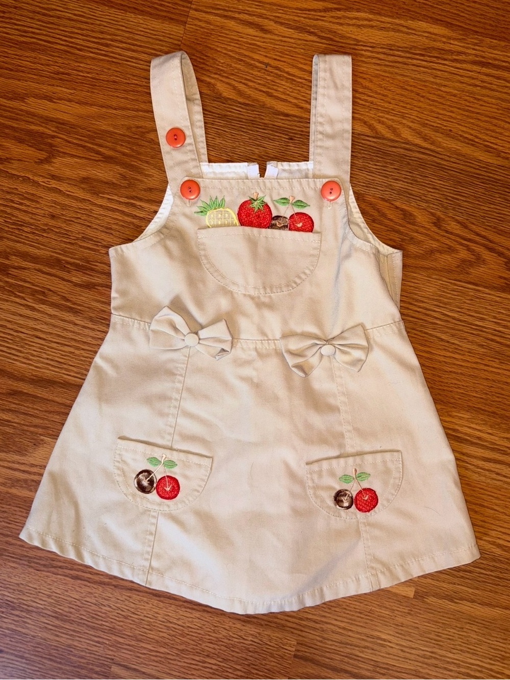 Khaki Girls' Cherry Embroidered Dress
